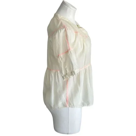 J. Crew Women's Ivory Blouse Size 2 Short Sleeve Casual Top - Picture 3 of 8